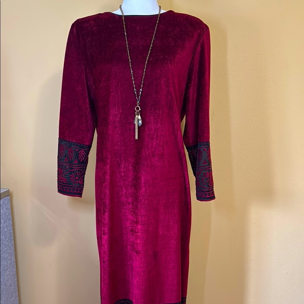 Vintage Neiman Marcus Long Sleeve Boho Velour Burnout Caftan Maxi Dress